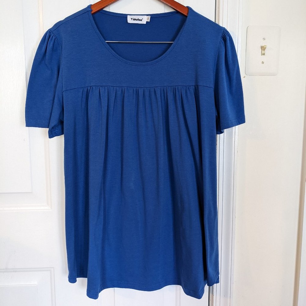 Yidarton Women's Flowy Pleat Top, Blue, 2XL